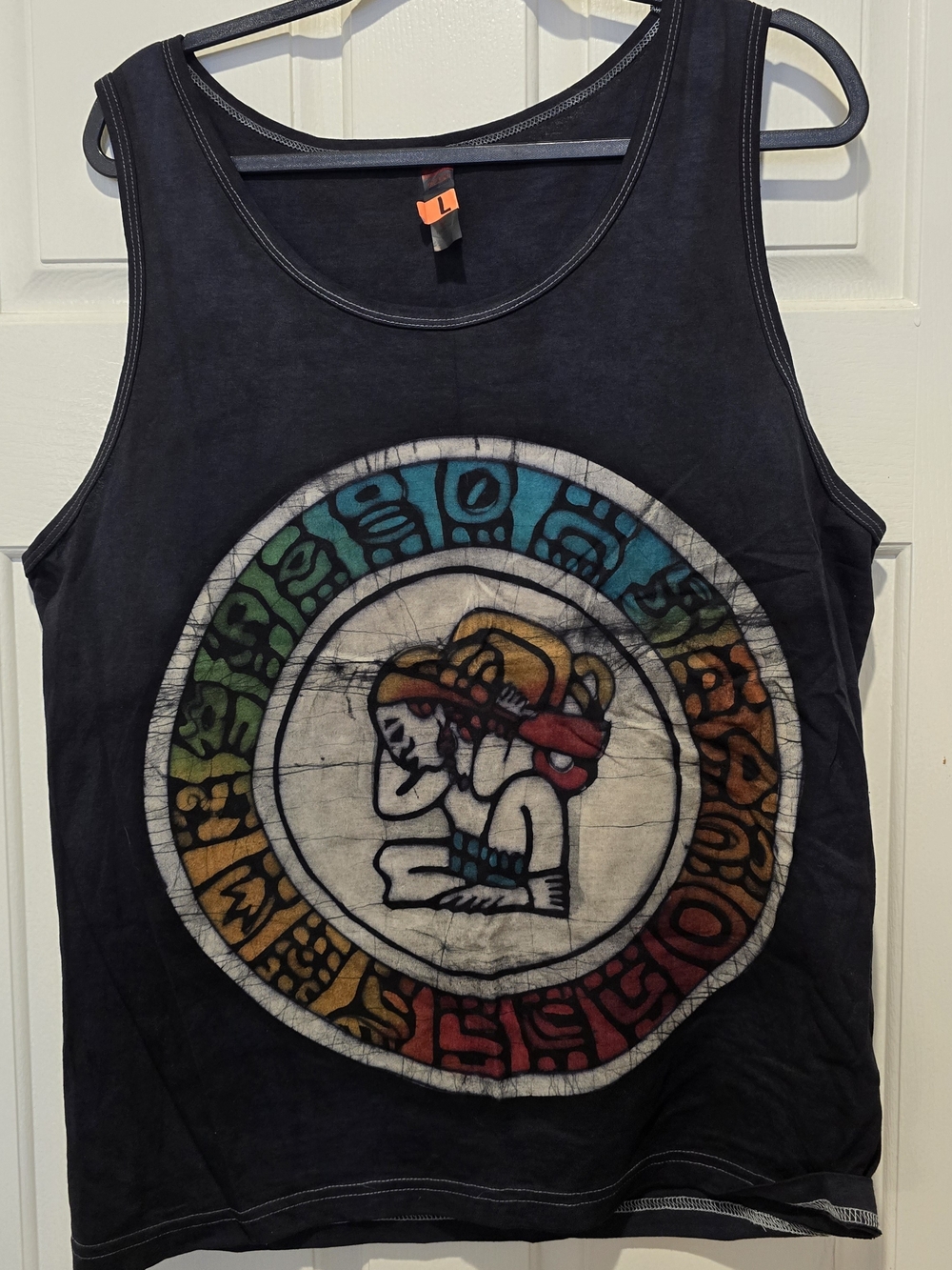 Euro Collection Mayan Aztec Graphic Tank Top Black Size Large